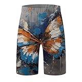 Sommarbyxor herr tunna vardagliga shorts färgglada flygande fjärilar tryck lös rakt elastiskt bälte herr kvartsbyxor korta herrkläder, Vitt, XXL