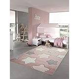 Teppich-Traum Barnmatta stjärnor barnrum matta flicka i rosa kräm grå storlek 200 x 290 cm