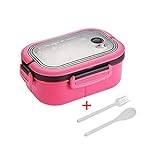 DIGJOBK Lunchlåda Lunch Box Microwave Bento Box With Spoon Fork Leakproof Thermal Food Container Portable Lunchbox(Color:Rose Red)