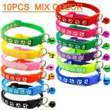 10pcs Pet Patch Collar With Bell - Vibrant Colors, Single Foot Print And Paw Print Design, Suitable For Dogs And Cats