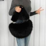 SHEIN New Style Fur Handbag Long Fluffy Faux Fur Leather & Faux Fox Fur Casual Stylish Women Handbag Heart-Shaped Cute Plush Lunar-Shaped Dumpling Bag Tote
