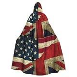 Bxzpzplj USA Storbritannien flagga kvinnor män full längd karneval cape med huva cosplay kostymer mantel, 185 cm