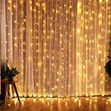 3x3m Curtain String Light, 300 LED Window Twinkle Star Fairy Lights with Remote Control, Wedding Party Garden Outdoor Indoor Wall Decorations, Warm White