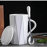 Enkel keramisk markeringskopp – hushåll kaffekopp, parvattenkopp med lock, 380 ml (vit)