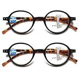KOOSUFA Runda glasögon progressiva multifokus läsglasögon kvinnor män anti-blått ljus fjädergångjärn retro läshjälp arbetsplatsglasögon 1,0 1,5 2,0 2,5 3,0, 2 x svart sköldpadda