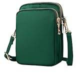 Axelväska för kvinnor, nylon kvinnor mobilväskor med justerbar axelrem, mini 3 lager dragkedja plånbok för kvinnor och kvinnor, Grön