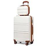 Kono Resväskeset i 4 delar, med lätt men hårt ABS-skal, resväska med 4 hjul och TSA-lås, resväskorna har måtten: 50,8 cm, 61 cm, 71 cm + 30 cm stor necessär, gräddvit, Sets of 2