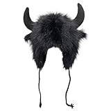Tjurhornsmössa, Plysch öronlappshatt med horn, Fluffy Ear Headwear för Halloween, present för män och kvinnor för Animal Cosplay Festival Temafest utomhusäventyr aidong