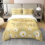 Homemissing Daisy 100 % bomull sängkläder påslakanset dubbel barn botaniskt blommigt tryck sängkläder set diamant täcke set för rumsdekor blomma gul överkast skydd med 2 örngott