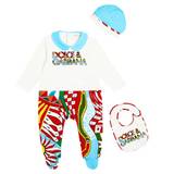 Dolce&Gabbana Kids Baby cotton onesie, bib and beanie set - multicoloured - 68
