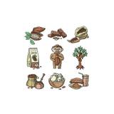 Vector cocoa products plantation handdrawn sketch icons chocolate cacao production sweet illustration.