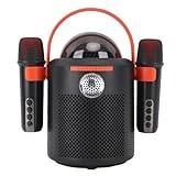 Karaoke-högtalare, HIFI 3D-surroundljud, ABS-kondensatormikrofonkärna, Anti-interferens, Bärbar Karaokemaskin med 2 Trådlösa Mikrofoner för Hemmet (Svart)