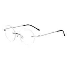 Eyekepper Stora ramlösa läsglasögon – runda kantlös läshjälp för män och kvinnor, silver, +1.00