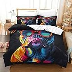 MEFESE Amerikansk bulldogg 3D-tryck sängkläder set duntäcke för flickor pojkar sovrum, 3 st dekor påslakanset med örngott, hotellklass medel-till avancerad kvalitet super kung (260 x 220 cm)