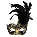 Thmyo Maskerad mask med fjäder, venetiansk halloweendräkt jul cosplay festmask (svart)