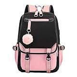 Tonårsflickor ryggsäck mellanstadieelever bokväska utomhus dagväska med USB-port dam vandringsryggsäck 50 l, Svart, en storlek