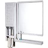 Space Aluminium badrumsspegel med hylla Vit metallram Rektangulär badrumsspegel med aluminiumfäste för badrum kök tvätt (Färg: Vit, Storlek: 65 * 75 * 12cm)
