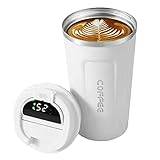 Smart Temperaturdisplay Kaffekopp, 304 Rostfritt Stål Isoleringskopp Bärbar Smart Kaffetermos Smarta Koppar Resemugg Vakuummugg 2:a för Hemmakontor Resebil Camping (Vit)