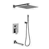 Shower Mixer Set Concealed Shower Valve, Shower Faucet Set Rain Shower with Shower Head and Hose and Holder Gun Grey, A-Three Functions