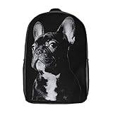 Svart fransk bulldog rolig ryggsäck 43 cm axlar dagväska stor kapacitet laptopväska tryckt för män kvinnor