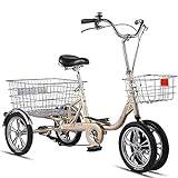 Vuxen trehjuling, 4-hjuls cykel med hög kolstålram vuxen trehjuling kryssning trehjuling 14 tum stor korg för fritid shopping picknick öl