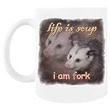 Life Is Soup I Am Fork Possum Vit Kaffemugg Keramisk Tekopp