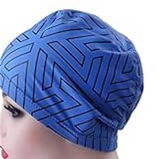 HJBFVXV Badmössor Hat Geometric Print Non-slip Ear Protection Head Swimming Hat Anti-Pilling Swim Pool Hat Swimming Accessories(Color:Blue)