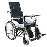 Wheelchair, Standard Reclining Wheelchair with Detachable Headrest, Mobility Aid, Comfy and Sturdy, Portable Transit Travel Chair, Removable Footrests, Black/No Handbrake