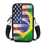 Vintage USA och Brasilien flagga crossbody telefonväska axel mobiltelefon plånbok handväska mini telefon handväska med justerbar rem