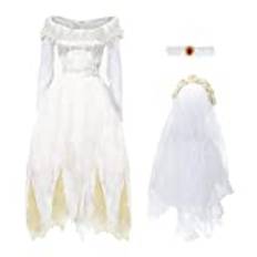 Damer spöke brud maskeraddräkt - Halloween kropp brud kostym trasig vit bröllopsklänning - perfekt för halloween eller skräcktemafester - M