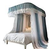 Överkast, myggnät, sänghimmel, myggnät för enkel-/dubbelsäng, höjdjusterbar U-skena, dekoration för flickrum, sänghimmel/gardin (färg: blå, storlek: 200 x 2)