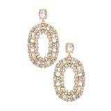 Ettika Sparkle Oval Dangle Earrings in Clear Crystals - Metallic Gold. Size all.