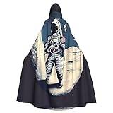 JBYJBX astronaut på månen tryck halloween unisex längd rock med huva jul mantel vampyr häxa cape cosplay kostym