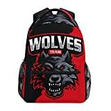 Wolf Team röd svart bokväska skolstudent ryggsäck för resor tonåringar flickor pojkar barn, Mönster, M