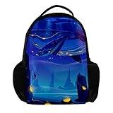 Blue Space Fairy Tale med enorm val ryggsäck för kvinnor och män, skolresor arbete ryggsäck, flerfärgad, 27.5x13x40cm, Ryggsäckar