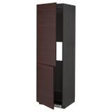 METOD Högskåp f kyl eller frys m 2 dörrar, svart Askersund/mörkbrun askmönstrad, 60x60x200 cm