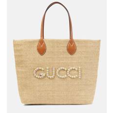 Gucci Medium logo raffia-effect tote bag - beige - One size fits all