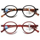 KOOSUFA Runda glasögon progressiva multifokus läsglasögon kvinnor män anti-blått ljus fjädergångjärn retro läshjälp arbetsplatsglasögon 1,0 1,5 2,0 2,5 3,0, Set med 2 färger
