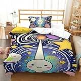OLKNJHER Fantasy Star World sängkläder minimalistisk uppsättning av 2 mjuka och lyxiga sängkammare tecknad med dragkedja och örngott passar alla årstider