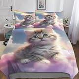 Katt, söt för pojkar flickor täckeöverdrag, påslakan 3D-tryckt djurtäcke med örngott, sängklädesset med dragkedja, mjuk mikrofiber 3 delar dubbel (200 x 200 cm)