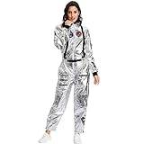 Astronaut kostym kvinnor män rymden rymdcyklist kostym glänsande karneval kostym metallisk långärmad jumpsuit spaceman cosplay rymd kostym rollspel utklädnad karnevalkostymer