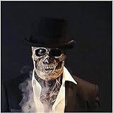 Ghzste Dödskallemask med svart hatt, Halloween skrämmande mask med rörlig käke, läskigt skelett skrämmande dödskallemask cosplay kostym fest rekvisita (A)