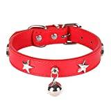 Star Nitar Pet Dog Collar With Bell Leather Puppy Collars For Small Medium Dogs Collar Neck Neck Rem-Red, L