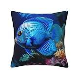 Blue Ocean högkvalitativ undervattensfisk dekorativ fyrkantig kudde perfekt för heminredning och olika strukturer