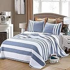 Blue Stripe Sängöverkast Quilt 3St Bomull Quiltat Täcke Sängkläder Heminredning Multifunktion All Seasons Dubbel King Size Sängöverdrag/Binkets 224X230 Cm + 2 Örngott 50X70Cm