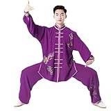 Unisex Tai Chi Uniform Kläder Kinesisk Traditionell Bomull Siden Stretch Kampsport Tai Chi Dräkter Kung Fu Dräkt Taekwondo Träningskläder (lila 3XL)