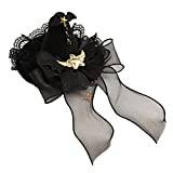 Dam filt ull häxhatt trollkarl mini keps pannband för halloween fest dekor (hatt med svart rosett)