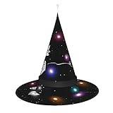 TyEdee Halloween häxhattar, upplyst häxmössa, trollkarlshatt dekoration, för halloween julfest dekor – astronaut galax