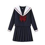 TTYAO REII Långärmad sjöman tröjor veckad kjol outfit flickor japansk skoluniform JK uniform kvinnor cosplay kostymer (marinblå, M)