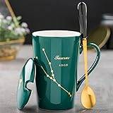 Keramisk kaffemugg med lock och sked Green Taurus tekopp keramik kaffekopp muggar Present för kontor och hem kopp